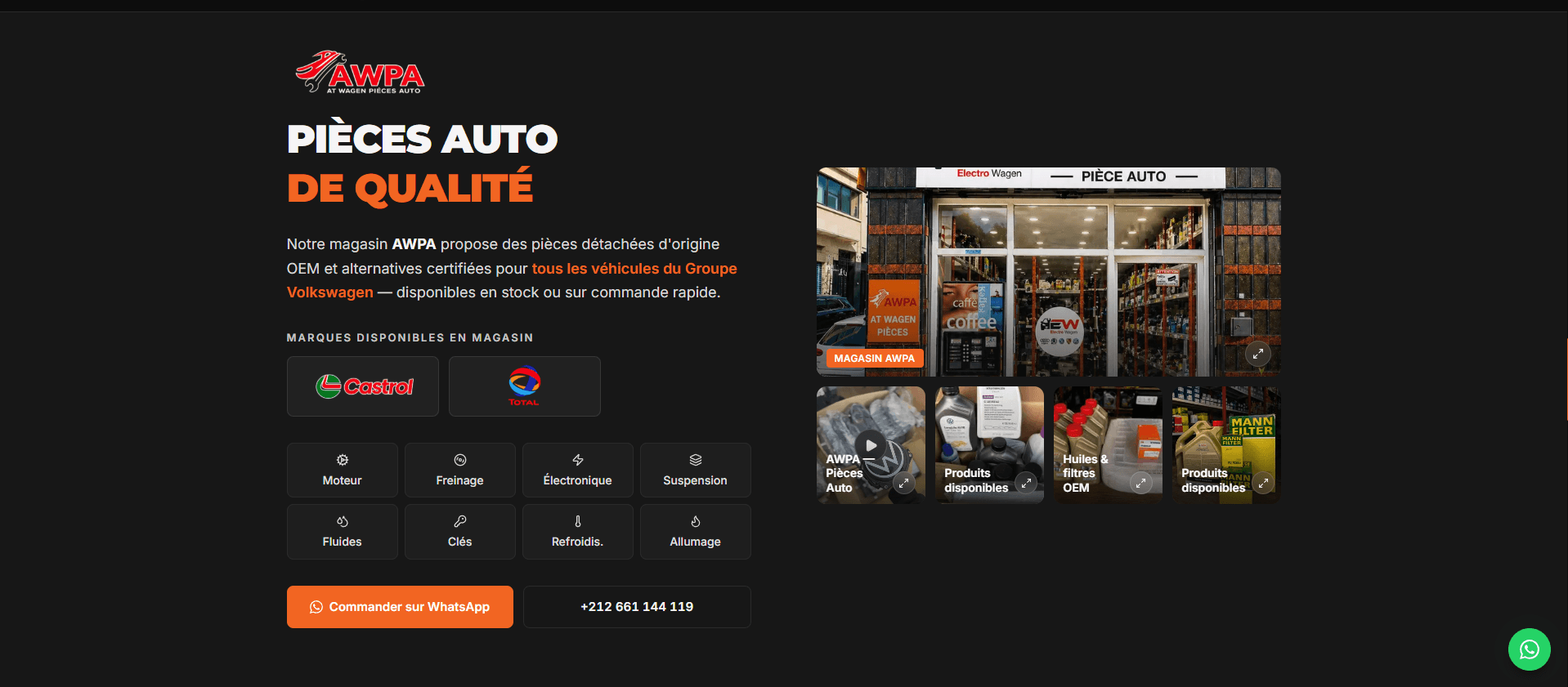 Présentation des pièces automobiles sur le site Electro-Wagen
