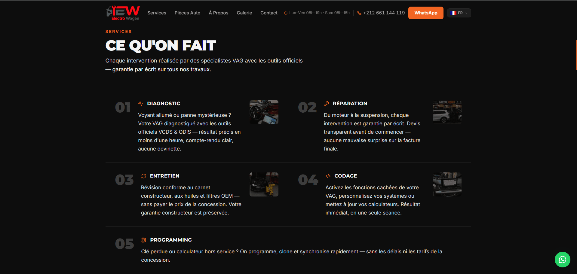 Présentation des services sur le site Electro-Wagen